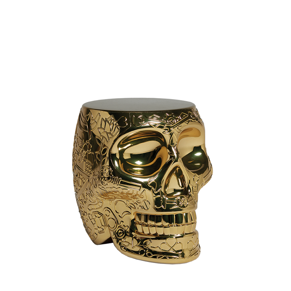 Mexico Stool and Sidetable Metal Finish Titanium design Studio Job