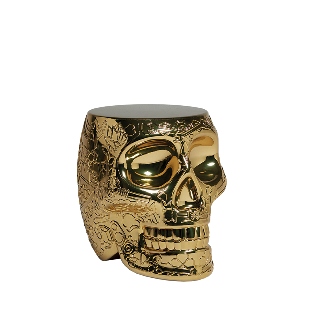 Mexico Stool and Sidetable Metal Finish Titanium design Studio Job