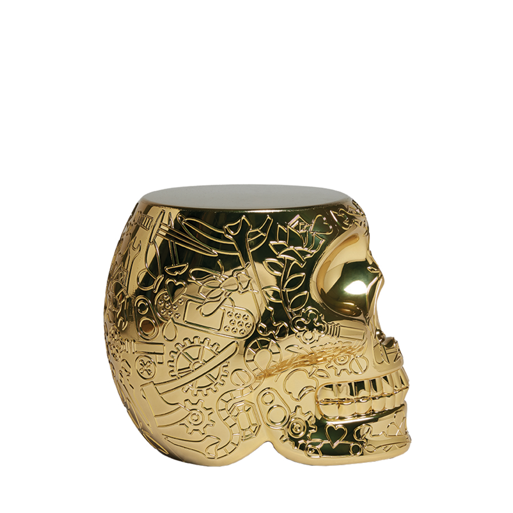 Mexico Stool and Sidetable Metal Finish Titanium design Studio Job