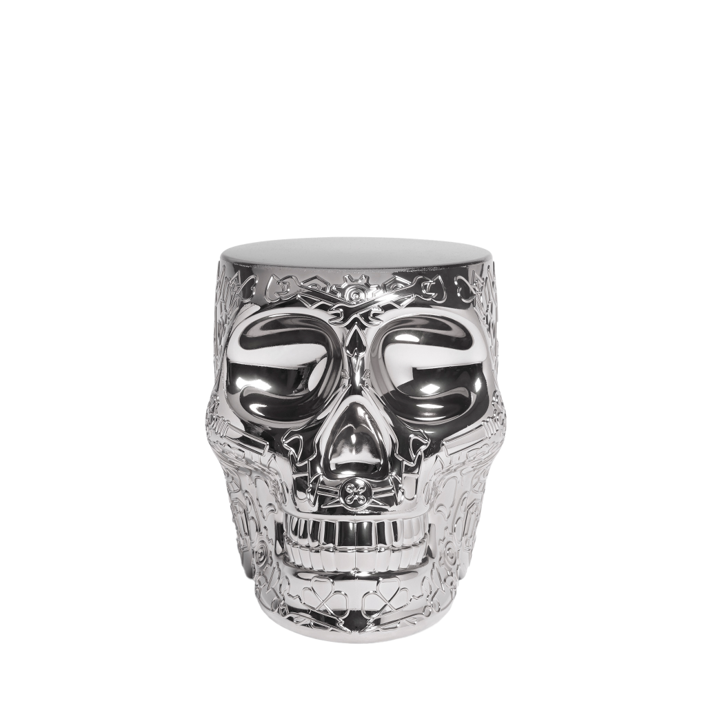 Mexico Stool and Sidetable Metal Finish Titanium design Studio Job