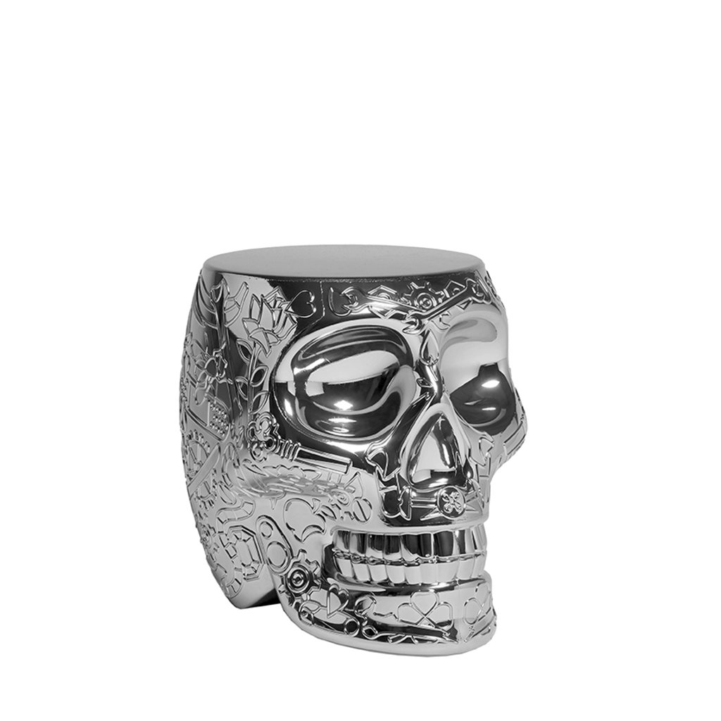 Mexico Stool and Sidetable Metal Finish Titanium design Studio Job