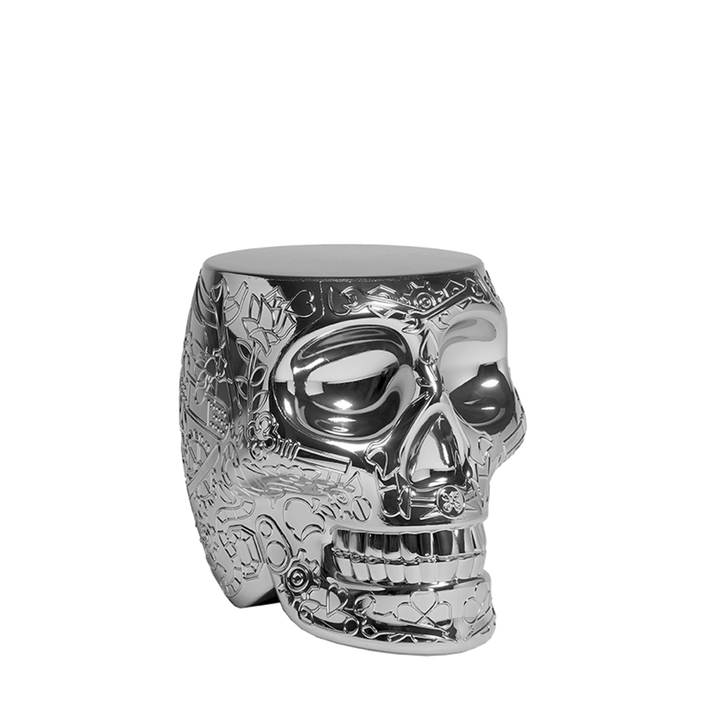 Mexico Stool and Sidetable Metal Finish Titanium design Studio Job