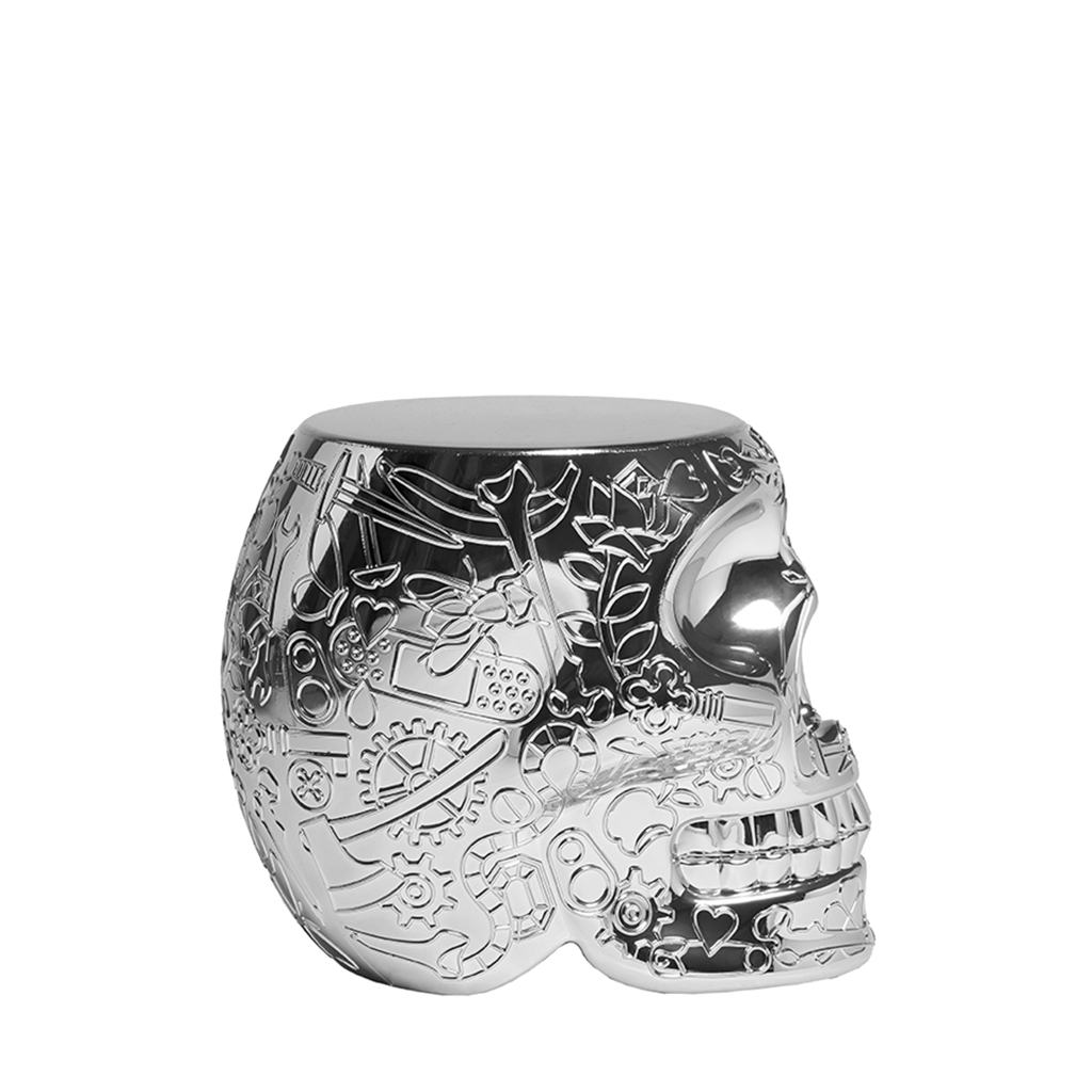 Mexico Stool and Sidetable Metal Finish Titanium design Studio Job