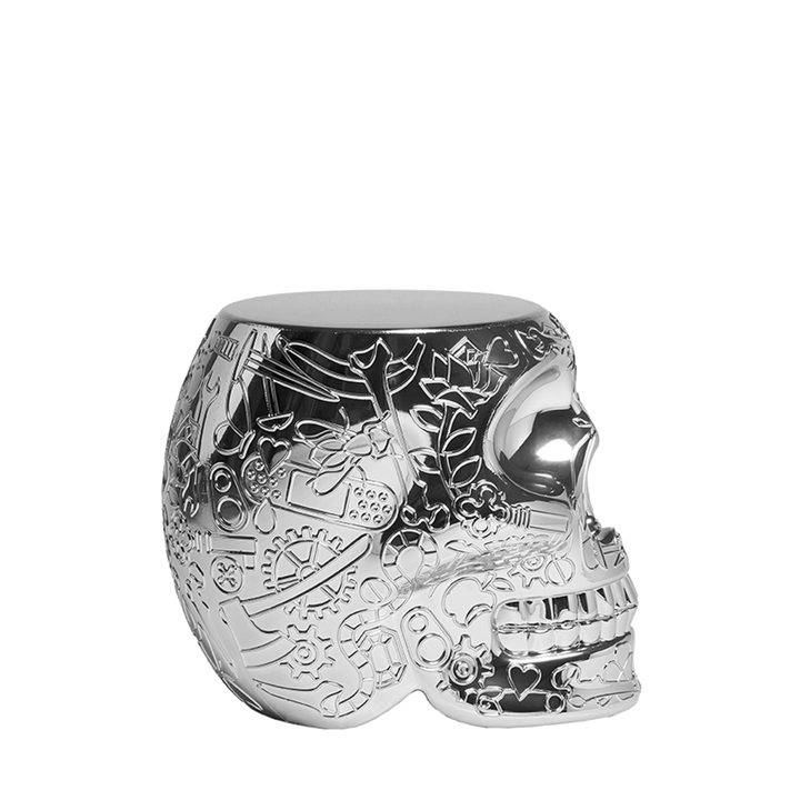 Mexico Stool and Sidetable Metal Finish Titanium design Studio Job