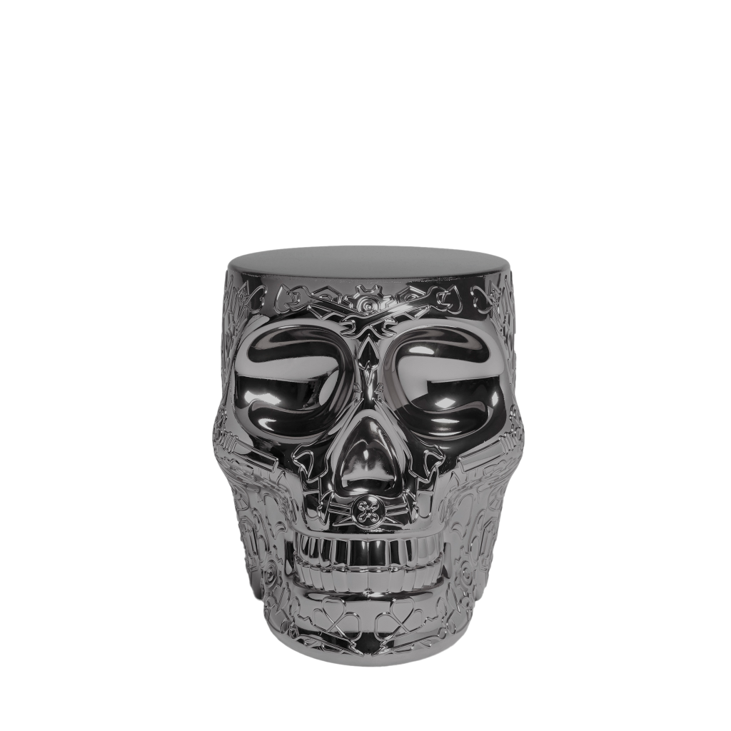 Mexico Stool and Sidetable Metal Finish Titanium design Studio Job