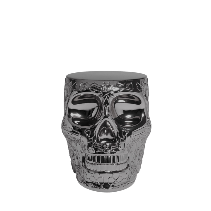 Mexico Stool and Sidetable Metal Finish Titanium design Studio Job