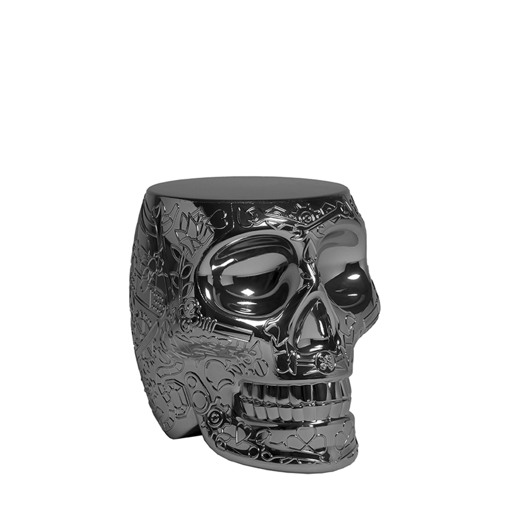 Mexico Stool and Sidetable Metal Finish Titanium design Studio Job