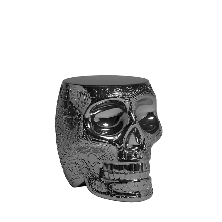 Mexico Stool and Sidetable Metal Finish Titanium design Studio Job