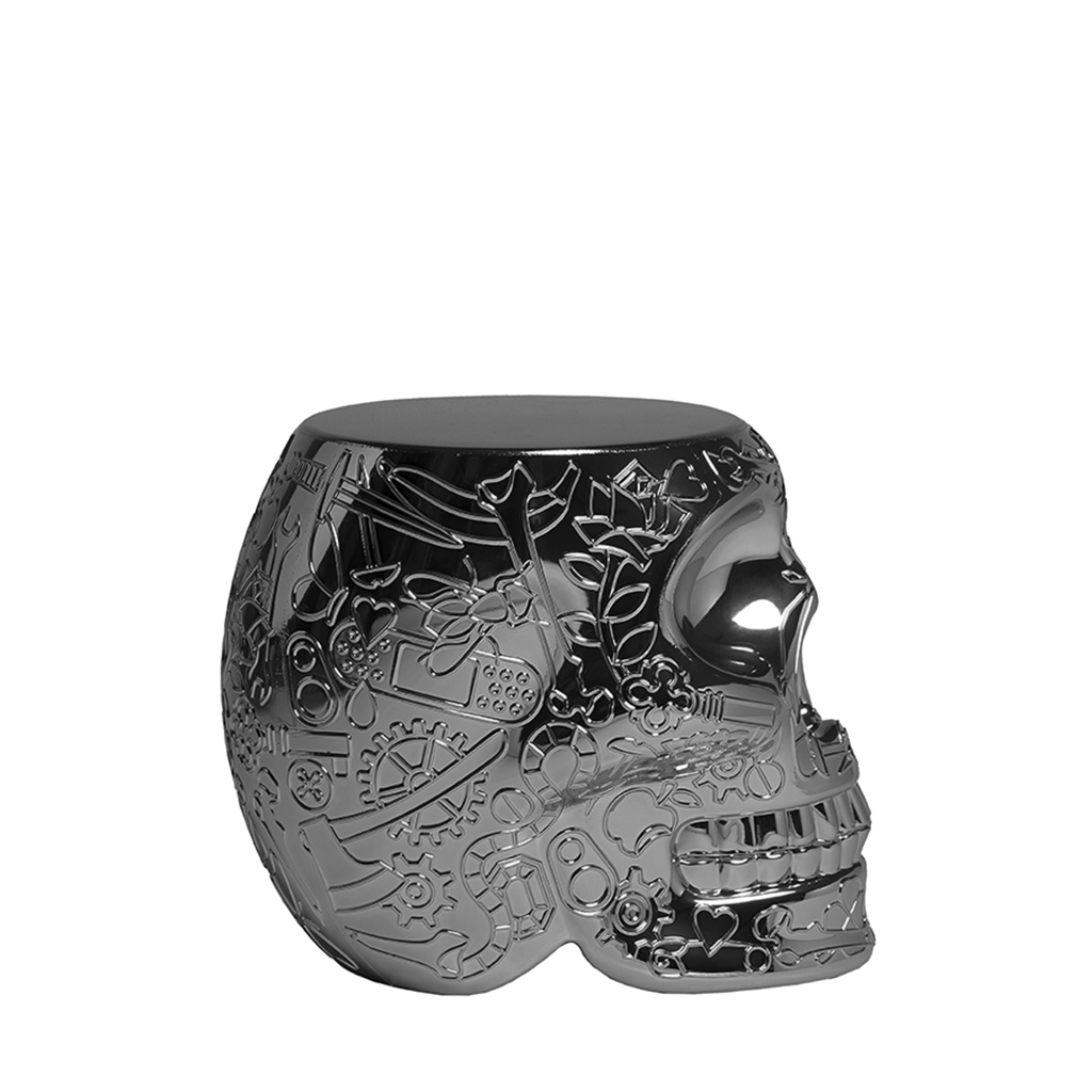 Mexico Stool and Sidetable Metal Finish Titanium design Studio Job