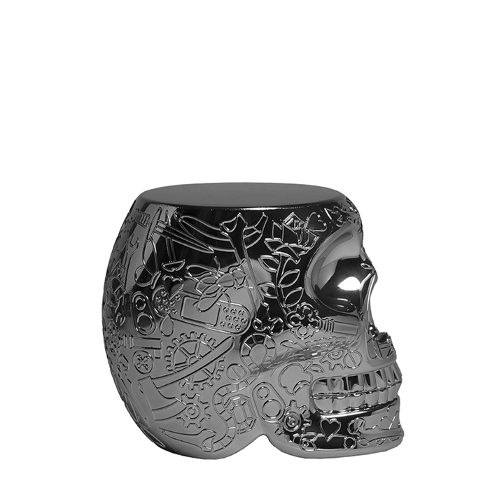 Mexico Stool and Sidetable Metal Finish Titanium design Studio Job