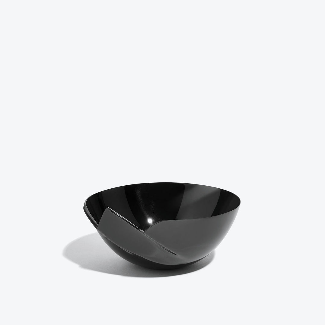 Serenity Bowl — black bowl, front view showing the folded seam on a white background