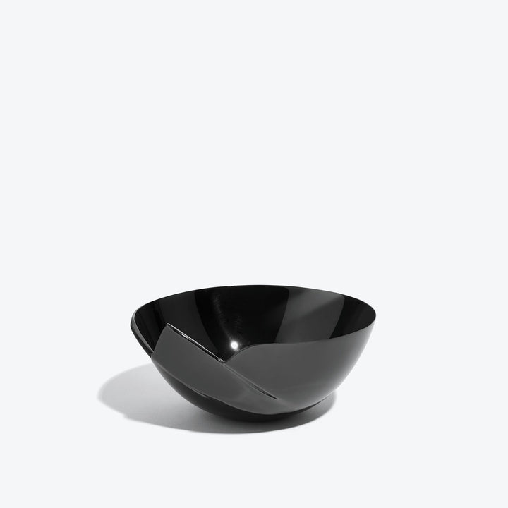 Serenity Bowl — black bowl, front view showing the folded seam on a white background