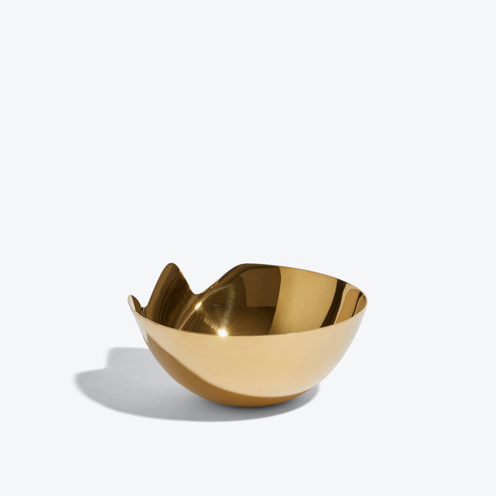 Serenity Bowl — gold bowl, angled view showing the raised folded edge on white