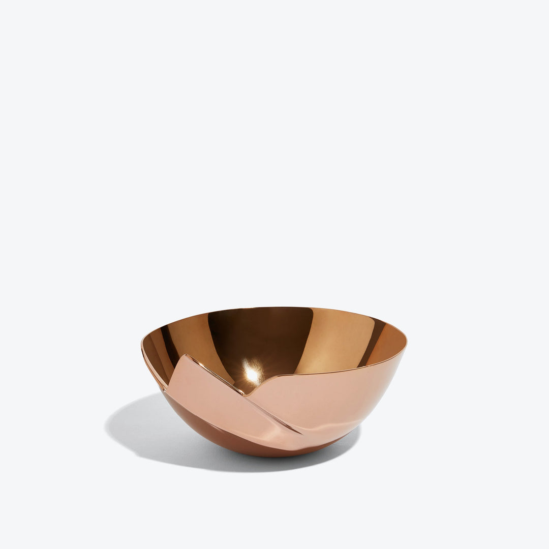 Serenity Bowl — rose gold bowl, front view showing the folded seam on a white background