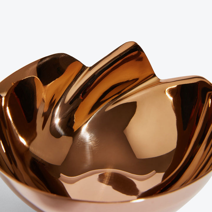 Serenity Bowl — rose gold bowl, close-up of the polished interior and folded rim