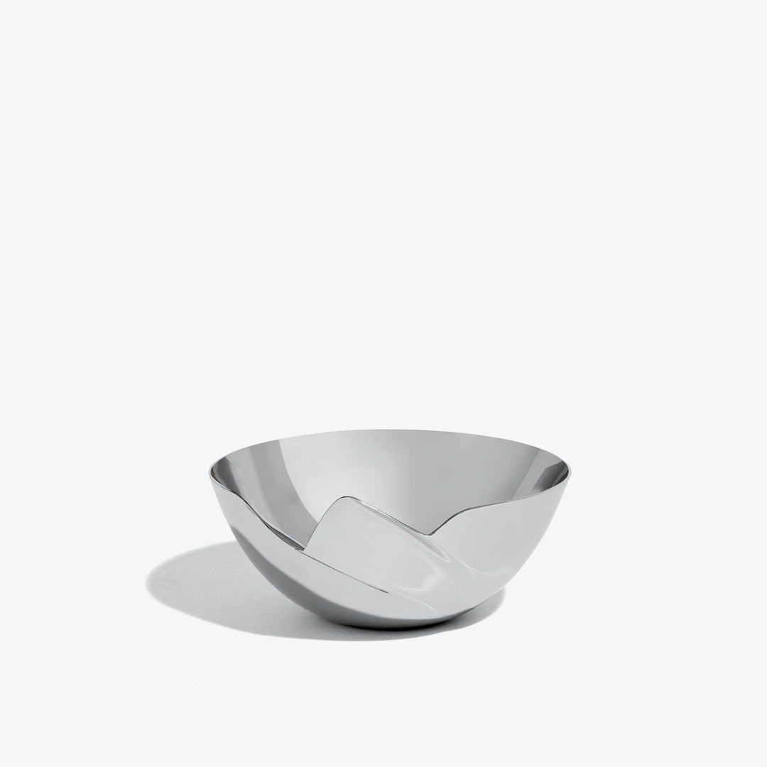 Serenity Bowl — silver bowl, front view showing the folded seam on a white background