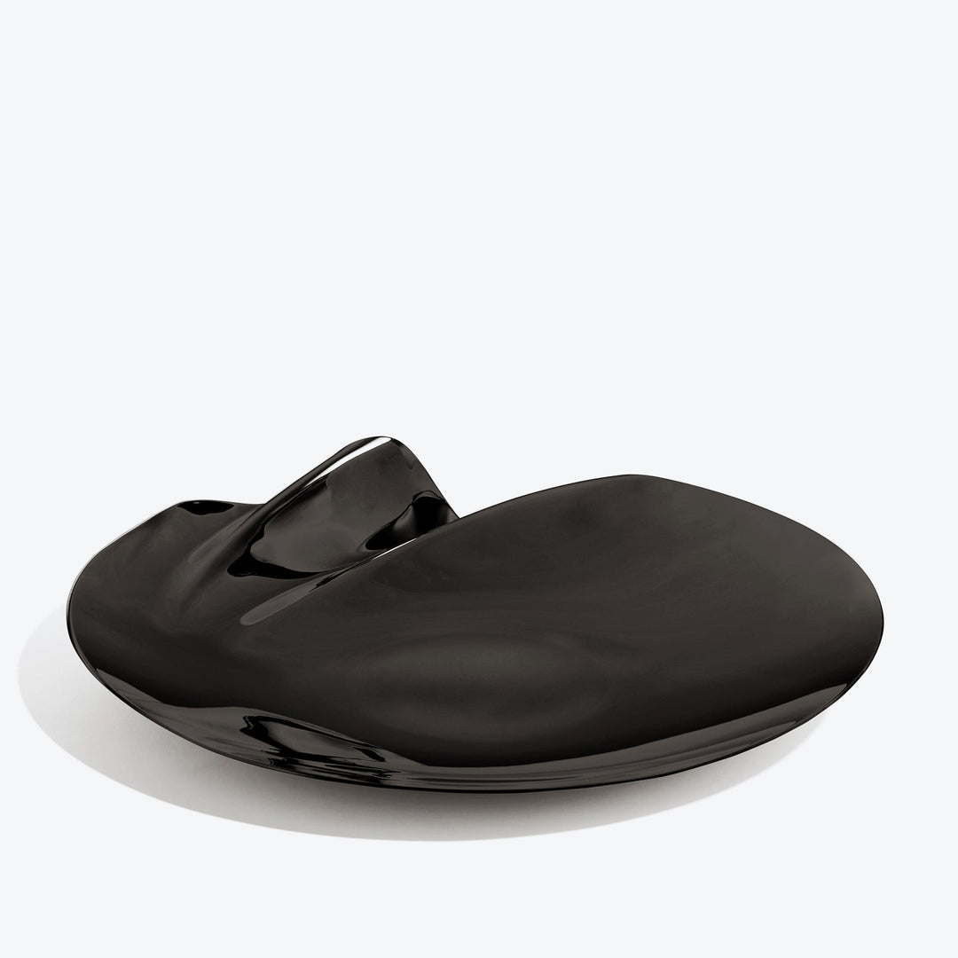 Serenity Platter — large black platter, three-quarter view of the rippled edge on a white background