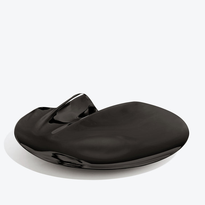 Serenity Platter — large black platter, three-quarter view of the rippled edge on a white background