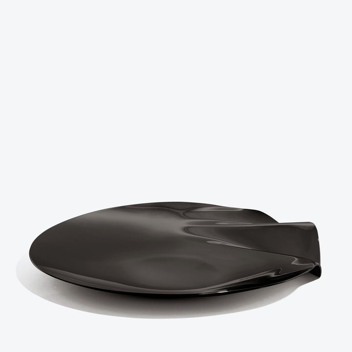 Serenity Platter — large black platter, low side view of the folded edge on a white background