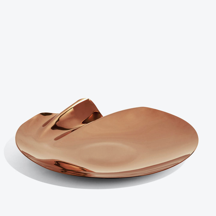 Serenity Platter — large Rose Gold platter, three-quarter view of the rippled edge on a white background
