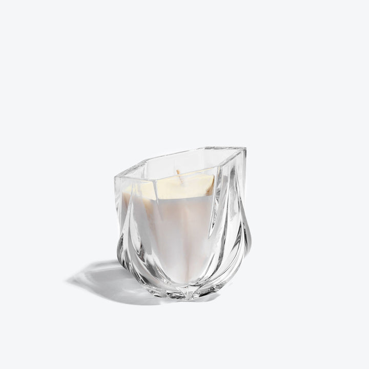 Shimmer Scented Candle — Clear crystal vessel with cream wax, side view