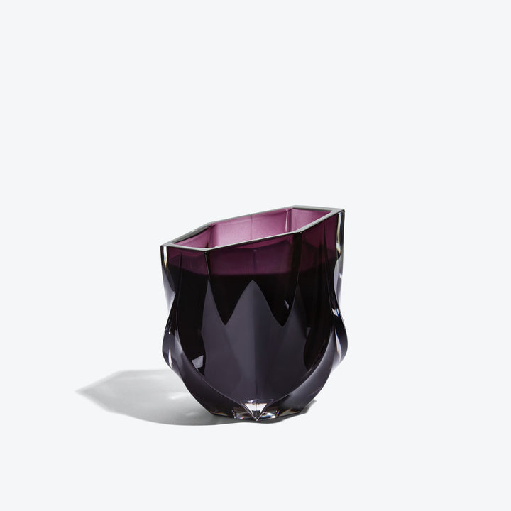 Shimmer Scented Candle — Purple glass vessel with twisted facets, side view