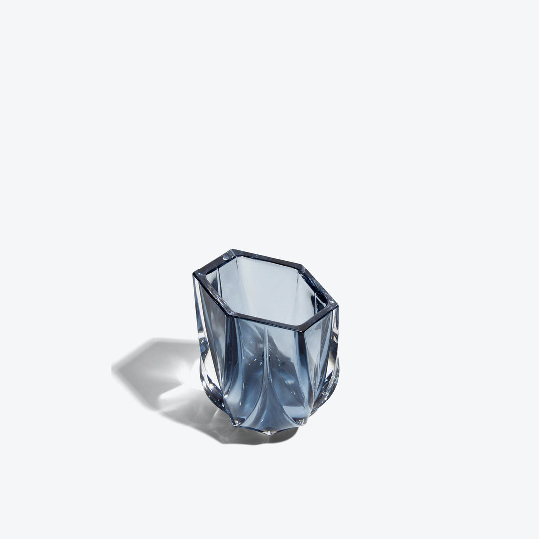 Shimmer Tealight Holder — Slate Blue holder, front view showing the hexagonal rim