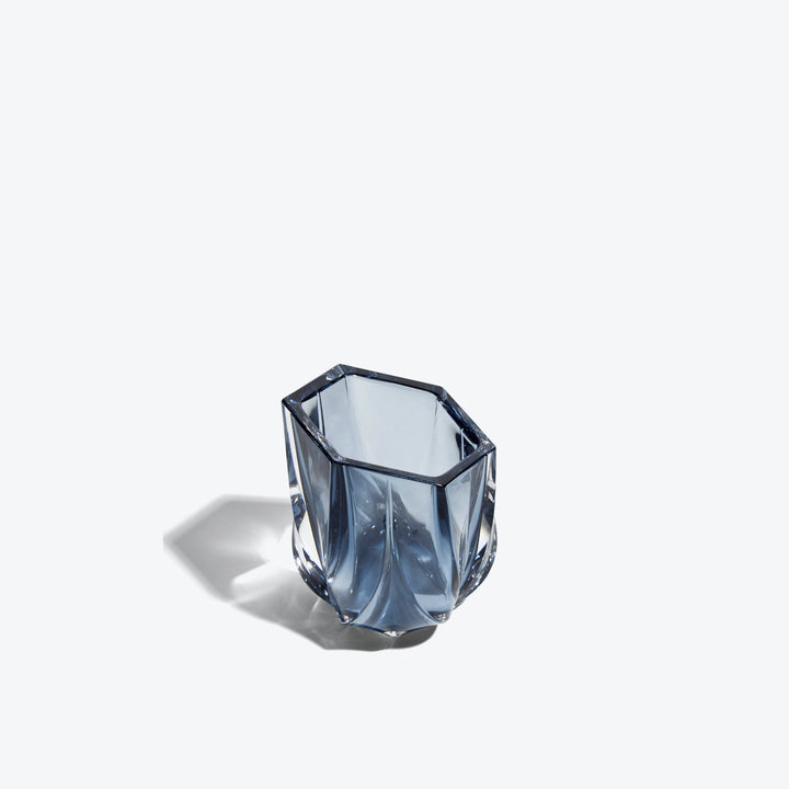 Shimmer Tealight Holder — Slate Blue holder, front view showing the hexagonal rim