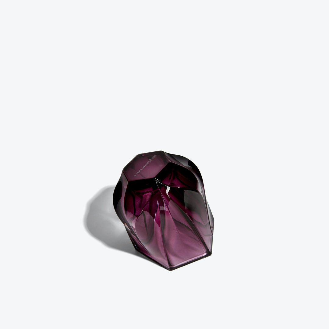 Shimmer Tealight Holder — Purple holder tipped on its side, showing the twisted faceted base