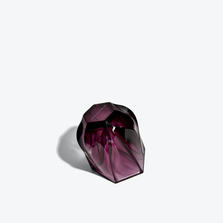 Shimmer Tealight Holder — Purple holder tipped on its side, showing the twisted faceted base