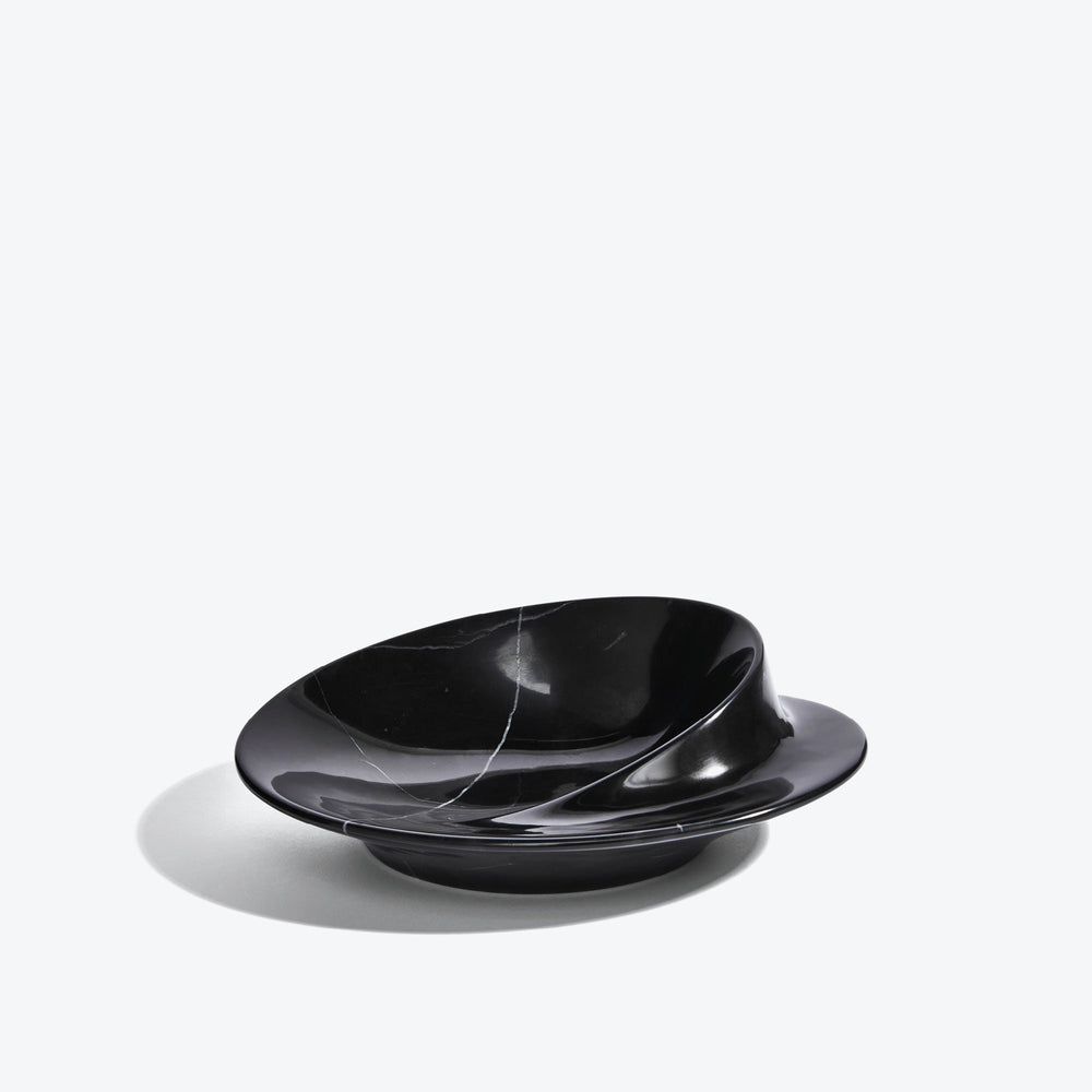 Swirl Bowl — small Black Marble bowl with swirling raised center, side view