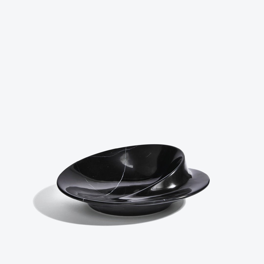 Swirl Bowl — small Black Marble bowl with swirling raised center, side view