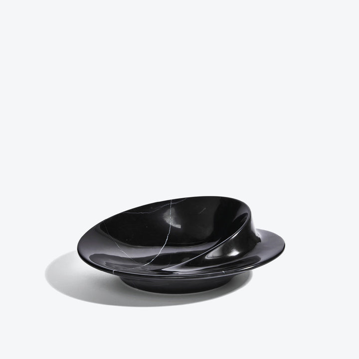 Swirl Bowl — small Black Marble bowl with swirling raised center, side view