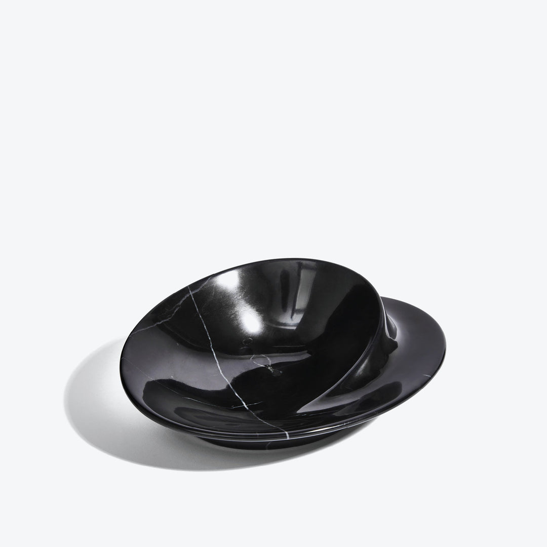 Swirl Bowl — small Black Marble bowl with white veining, three-quarter view