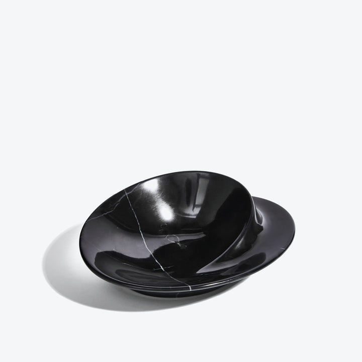 Swirl Bowl — small Black Marble bowl with white veining, three-quarter view