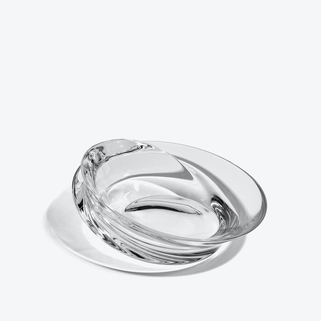 Swirl Bowl — small Clear Crystal bowl, top-down three-quarter view of the swirl