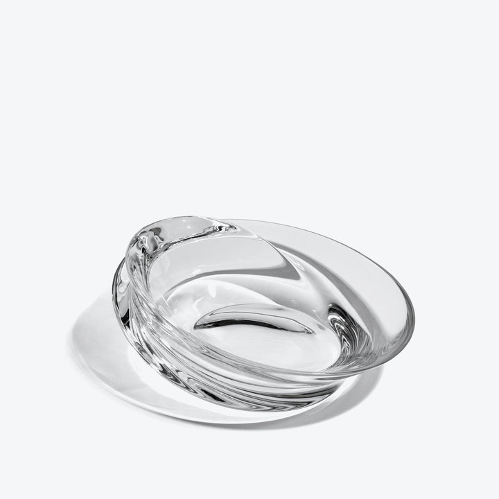 Swirl Bowl — small Clear Crystal bowl, top-down three-quarter view of the swirl
