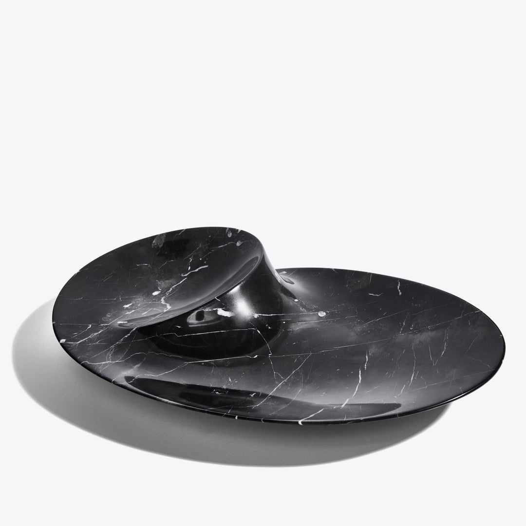 Swirl Bowl — large Black Marble bowl with white veining, three-quarter view
