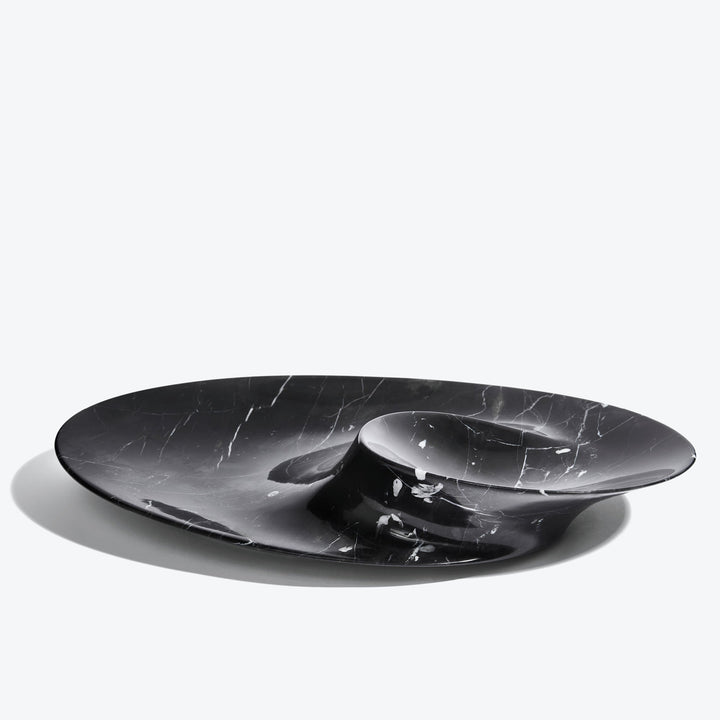 Swirl Bowl — large Black Marble bowl, side view of the raised swirl