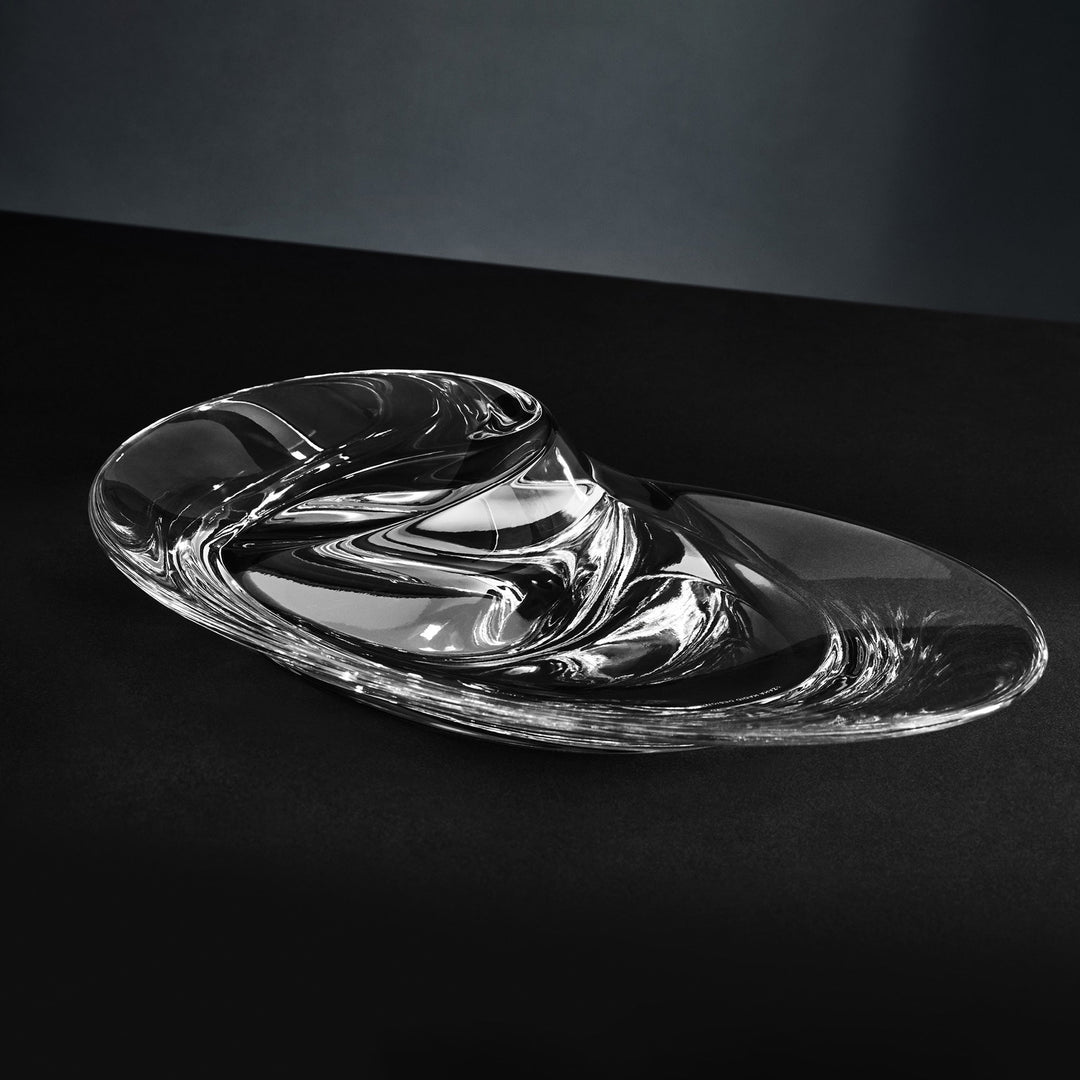 Swirl Bowl — large Clear Crystal bowl on a black surface