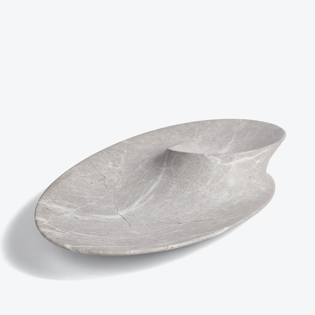 Swirl Bowl — large Grey Marble bowl, angled view of the wide rim