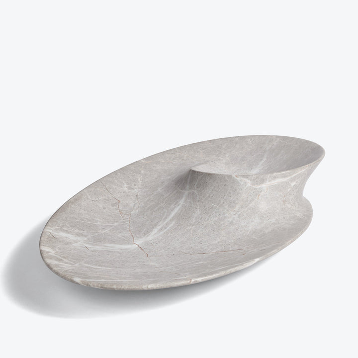 Swirl Bowl — large Grey Marble bowl, angled view of the wide rim