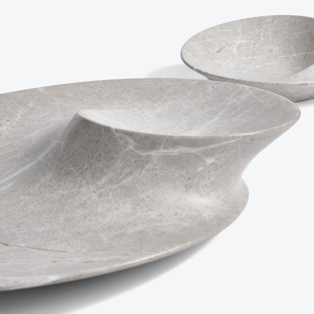 Swirl Bowl — large Grey Marble bowl, close-up detail of the swirl and veining