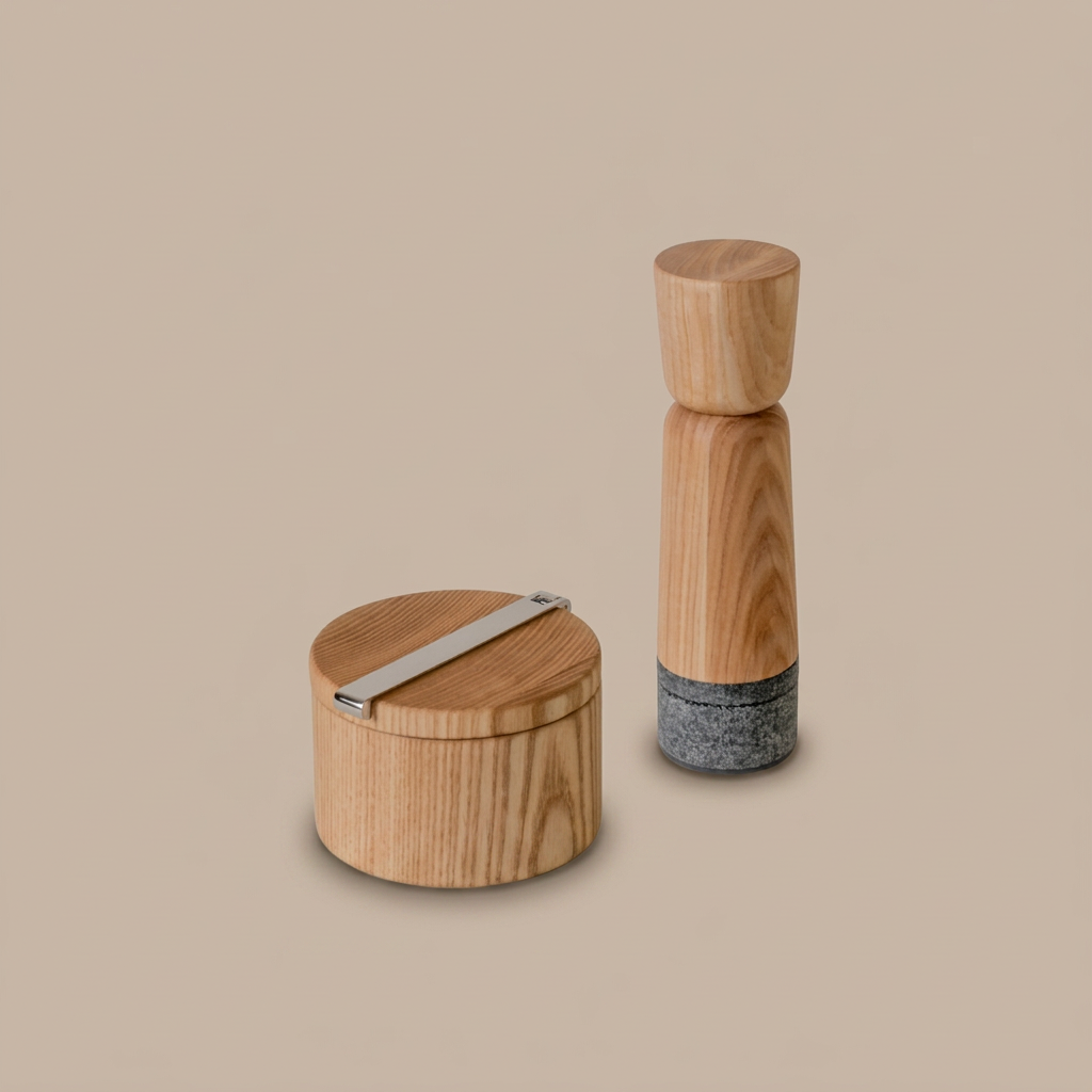 Stone Pepper Mill &amp; Stash Salt Cellar Set