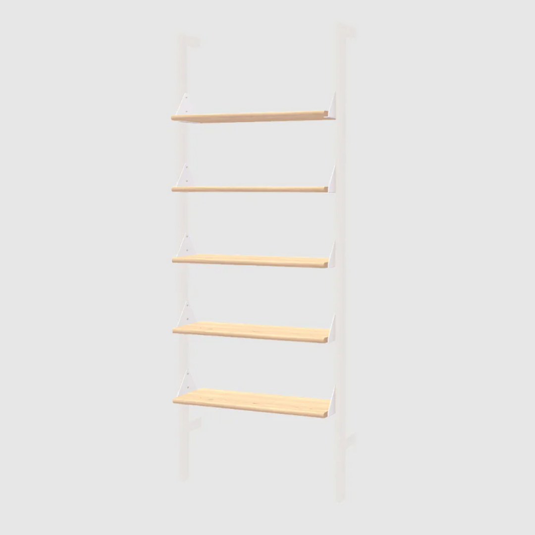 Minimalist wooden wall shelf with white brackets, modern home decor