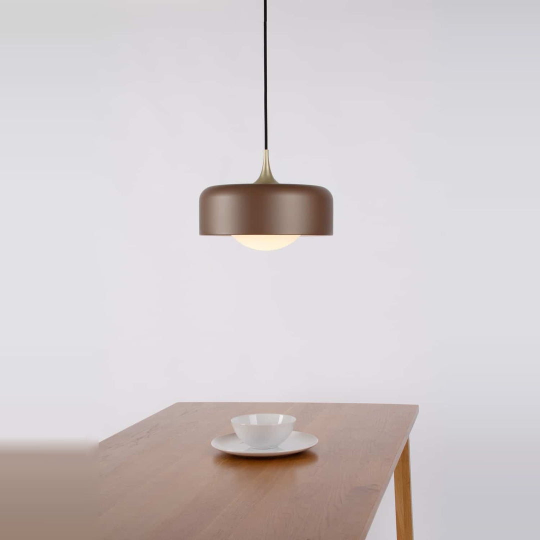 Pensee L Pendant by Seed Design in Cocoa, styled in a room setting