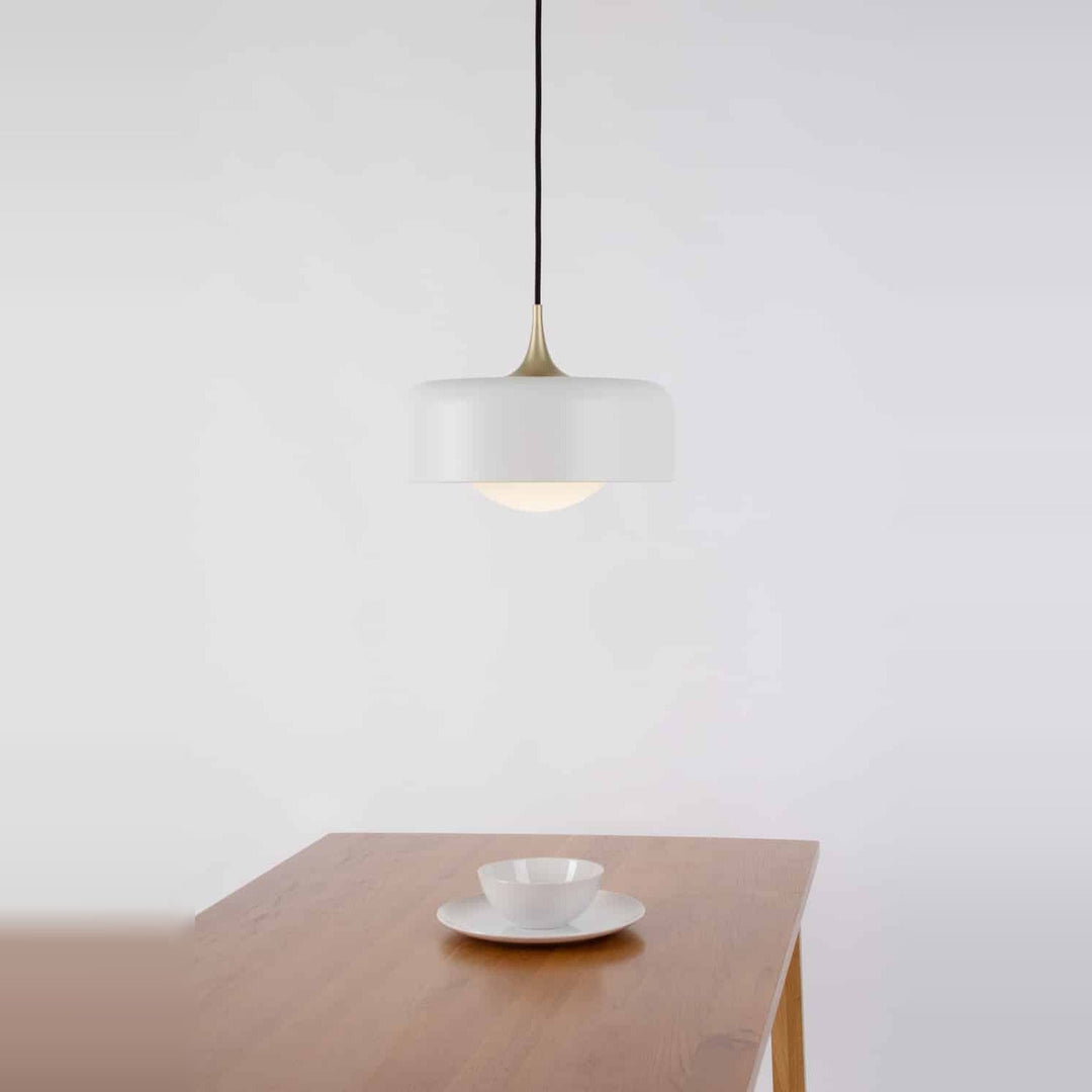 Pensee L Pendant by Seed Design in White, styled in a room setting