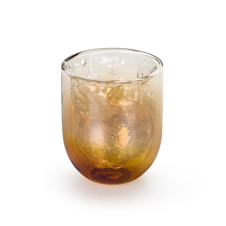 Seletti Cosmic Diner Meteorite Glass Short, short tumbler with clear top fading into amber meteorite swirls