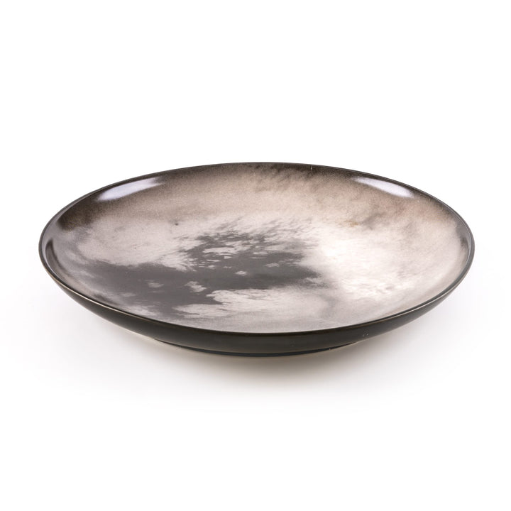 Seletti Cosmic Diner Titan Dinner Plate, angled view of the smoky gray print