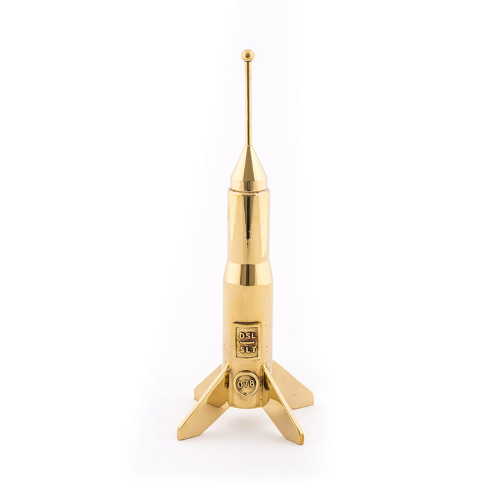 Seletti Cosmic Diner Lunar Hard Rocket Small, brass rocket shown closed at its shorter height